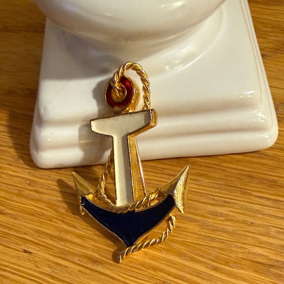 Nautical Anchor Brooch in Gold and Blue by Cinerama Cranston RI - Picture 5 of 17
